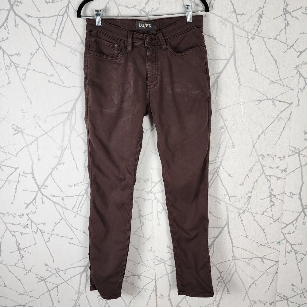 DU/ER Orange Brown Sateen Stretch Mid Rise N2X Slim Fit Pants